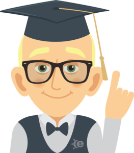 Cartoon man (Andy Avatar) with graduation hat